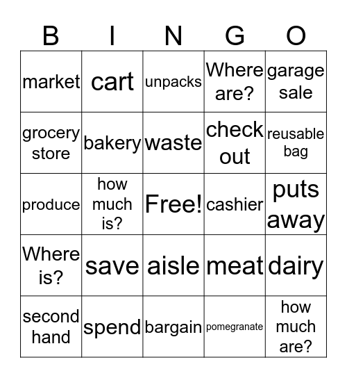 shopping Bingo Card