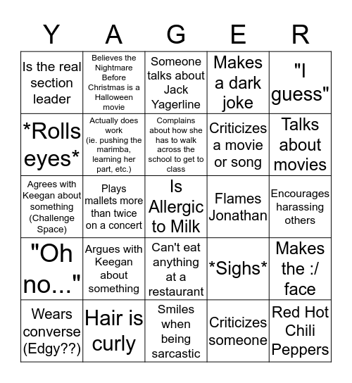 Audrey Yagerline Bingo Card