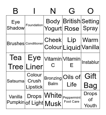 Body Shop Bingo  Bingo Card