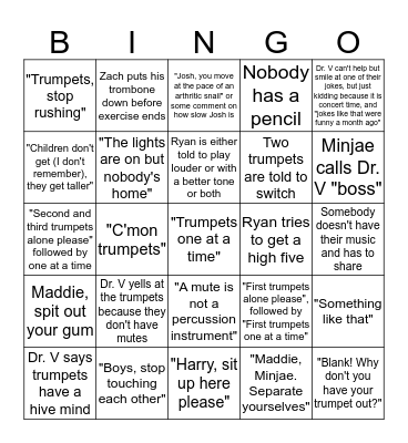 Dr. V vs The Trumpets (Concert 2 Edition) Bingo Card