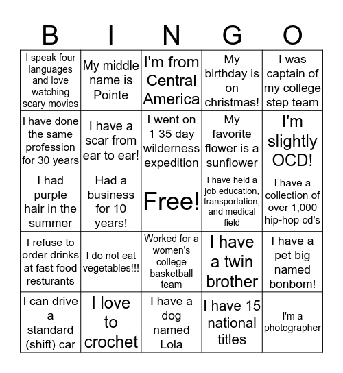 HUMAN BINGOOOOOOO Bingo Card