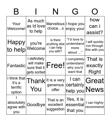 Customer Experience  Bingo Card