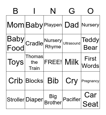 Baby Bingo  Bingo Card