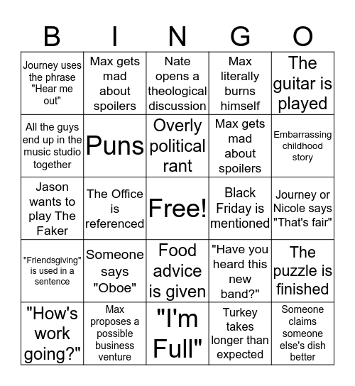 FRIENDSGIVING 2019 Bingo Card