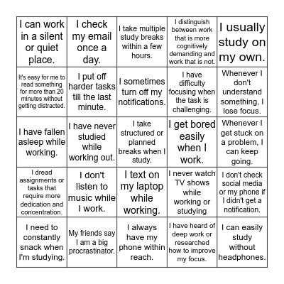 How (bad) is your concentration? Bingo Card