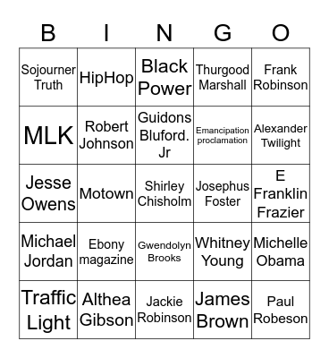 African American Firsts Bingo Card