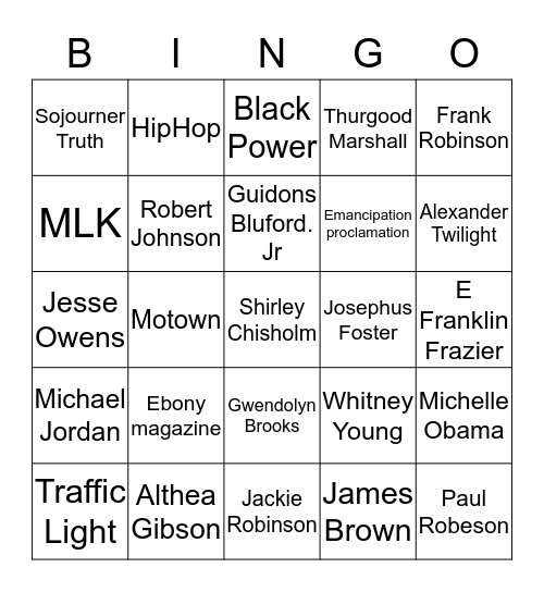 African American Firsts Bingo Card
