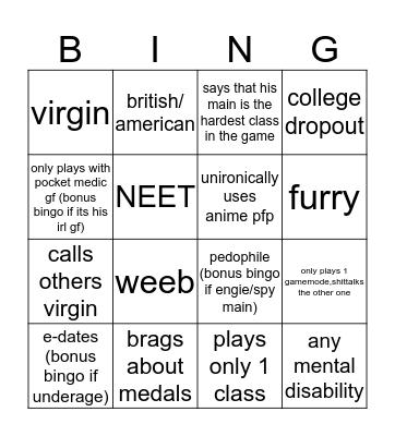 tf2 competitive player bingo Card