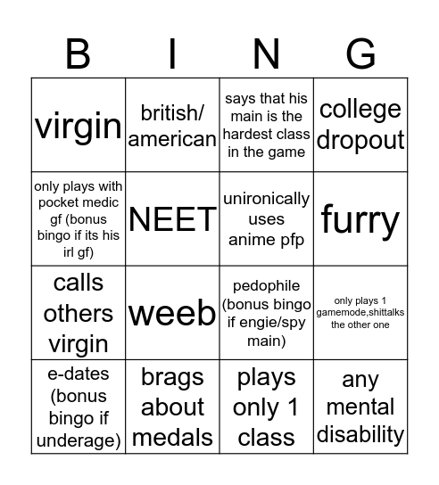 tf2 competitive player bingo Card