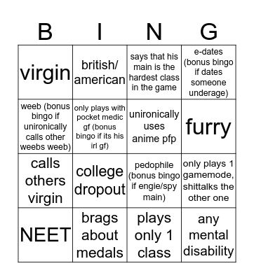 tf2 competitive player bingo Card