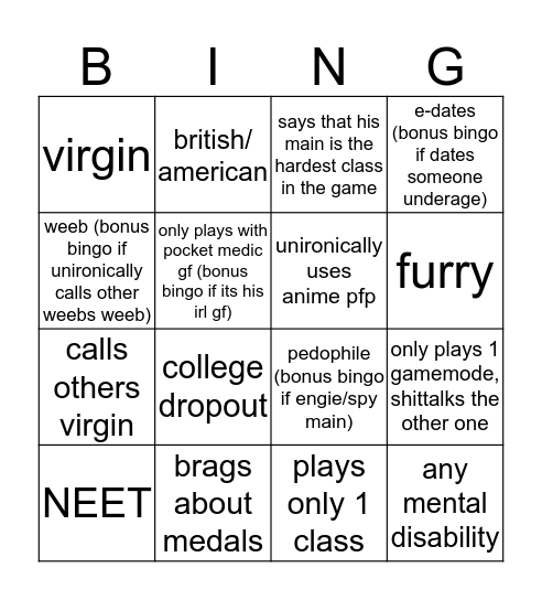 tf2 competitive player bingo Card