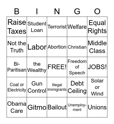 Debate Bingo Card