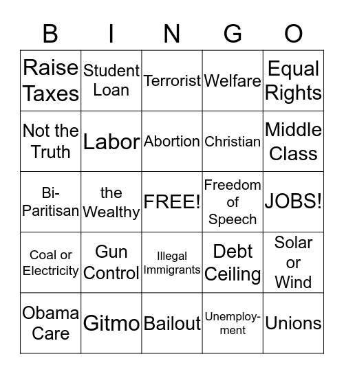 Debate Bingo Card