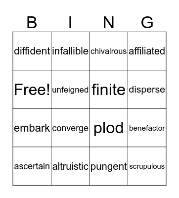 Unit 5 Vocabulary Bingo Card