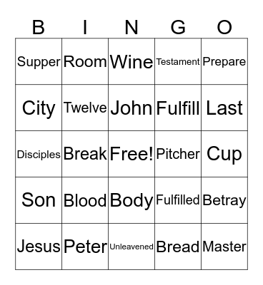 Last Supper Bingo Card