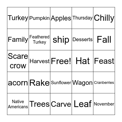 Thanksgiving Bingo  Bingo Card