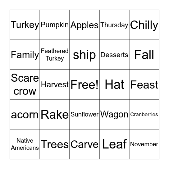 Thanksgiving Bingo  Bingo Card