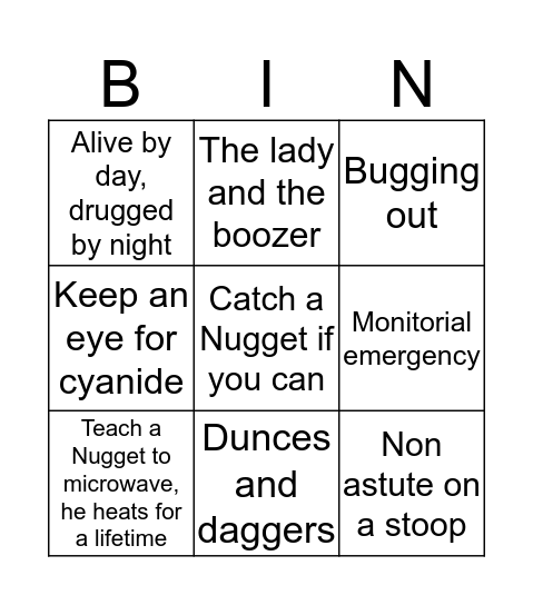 Kindergarten Bingo Card