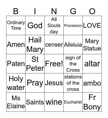 Church Bingo Card