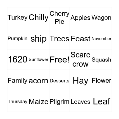 Thanksgiving Bingo  Bingo Card