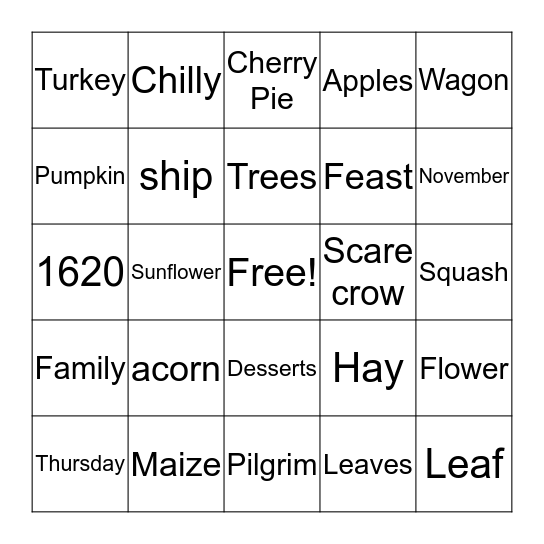 Thanksgiving Bingo  Bingo Card