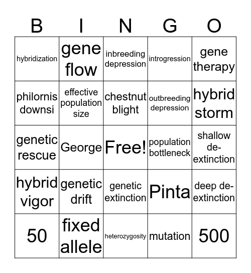 Conservation Genetics Bingo Card