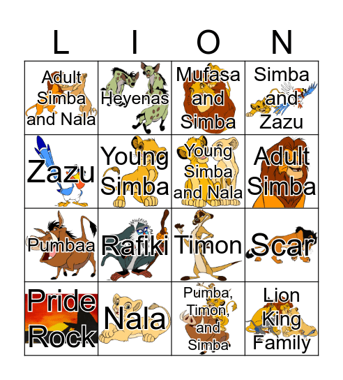 LION King Bingo Card