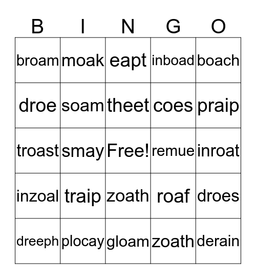 nonword vowel teams Bingo Card