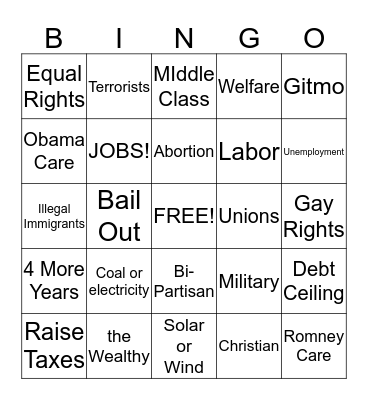 Debate Bingo Card