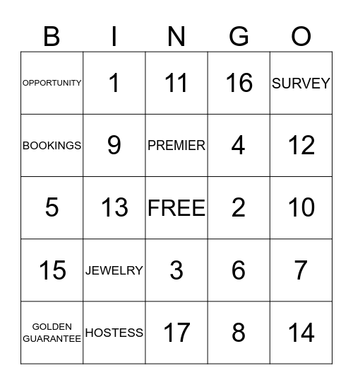 PREMIER DESIGNS Bingo Card