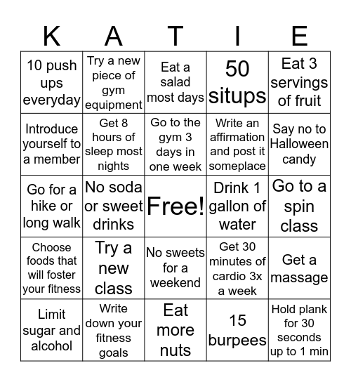 November Goals Bingo Card