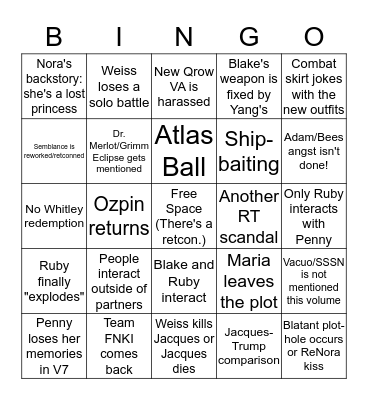 RWBYngo Bingo Card