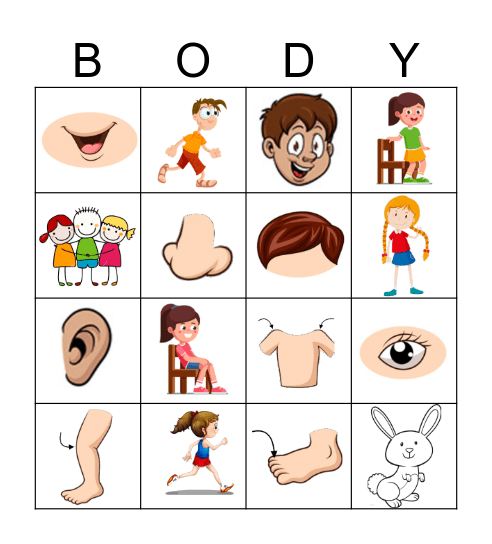Body Parts & Actions Bingo Card