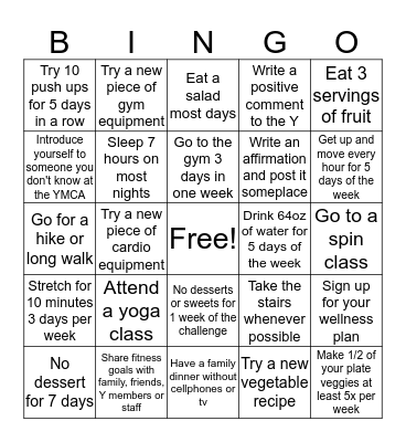 Wellness Bingo Challenge Bingo Card