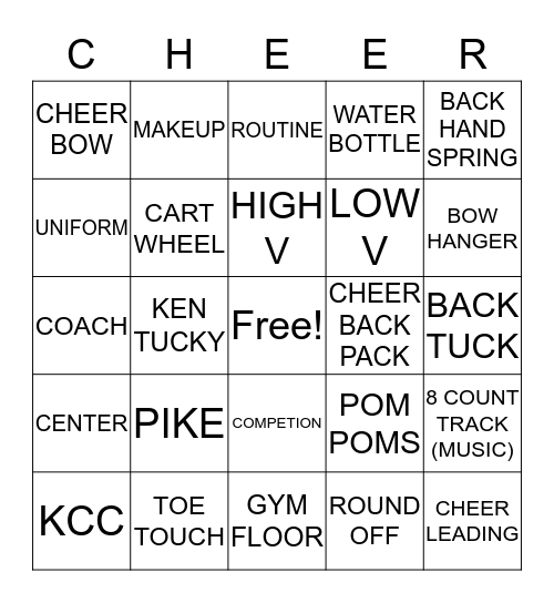 CHEERLEADER BINGO Card