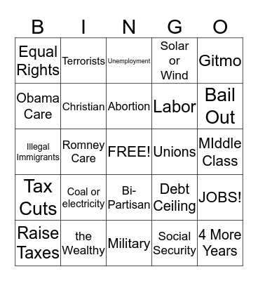 Debate Bingo Card