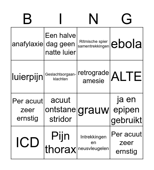 NTS bingo Card