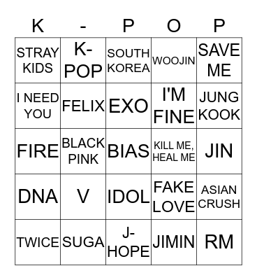 K-POP Bingo Card