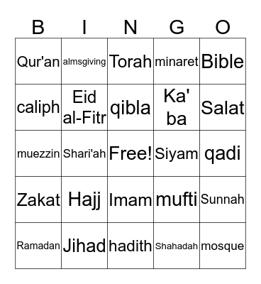 Five Pillars of Islam  Bingo Card