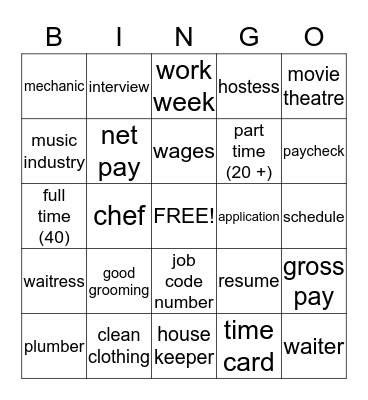 JOB SKILLS Bingo Card