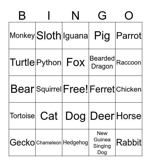 Matt’s Animal Rescues Bingo Card