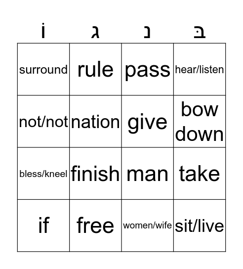 Unit #4 (Chayei Sara) Chumash Vocabulary בִּנְגוֹ Bingo Card