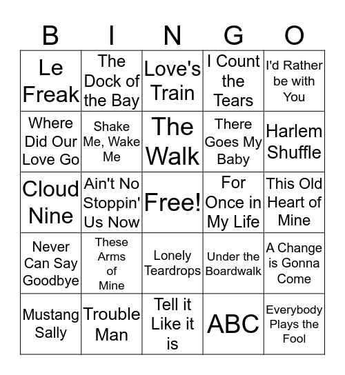 60s & 70s Motown Bingo Card