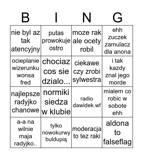 ocieplanie psojeba bingo Card