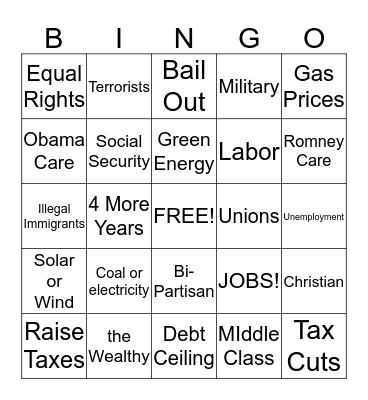 Debate Bingo Card