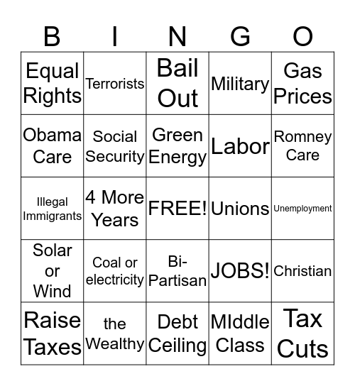 Debate Bingo Card