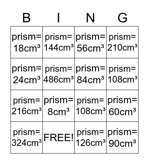volume Bingo Card