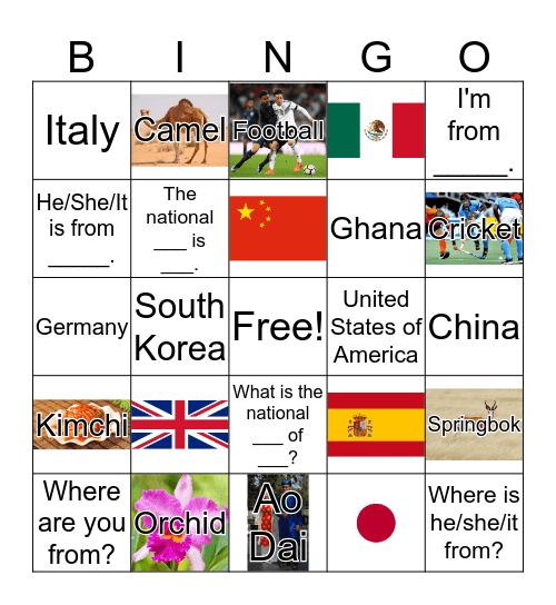 I'm from Korea Bingo Card