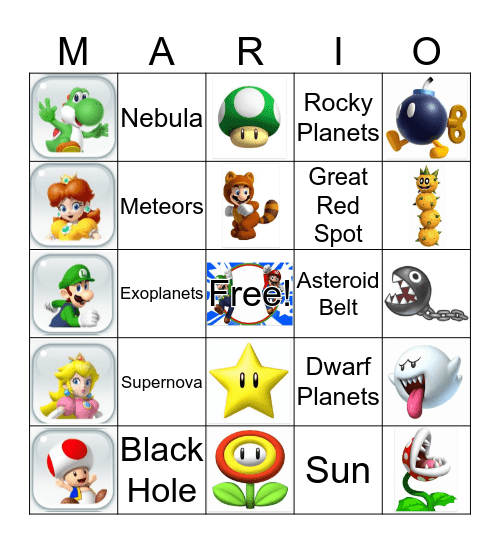 Planet Mario Bingo Card