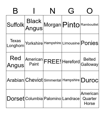Breeds BINGO Card